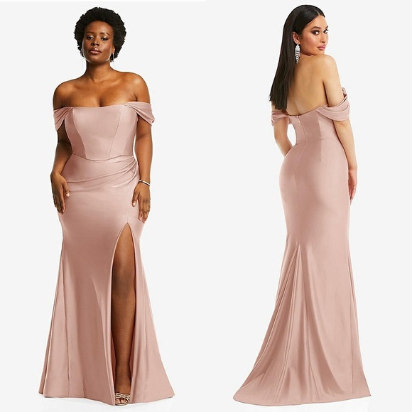 NWT CYNTHIA & SAHAR Stretch Satin Off Shoulder Corset Bodice Mermaid Gown XL - Picture 1 of 6